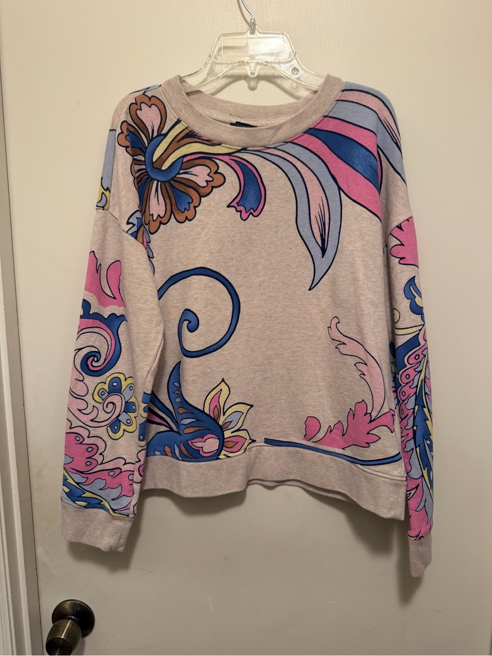 Talbots Women's Beige Floral-Print Pullover Sweater Size Medium